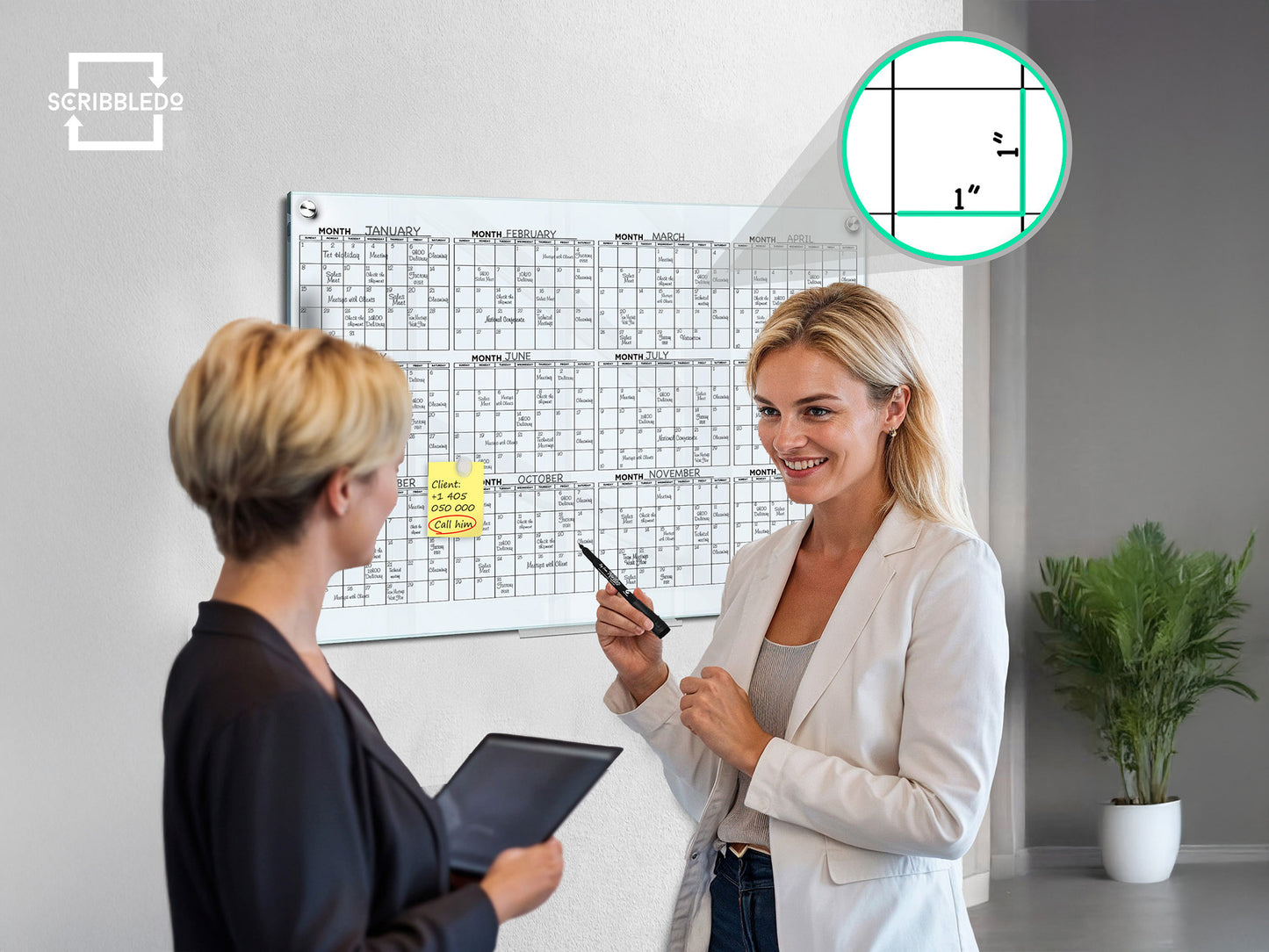 Magnetic Glass Whiteboard Calendar 24"x36" Yearly Planner