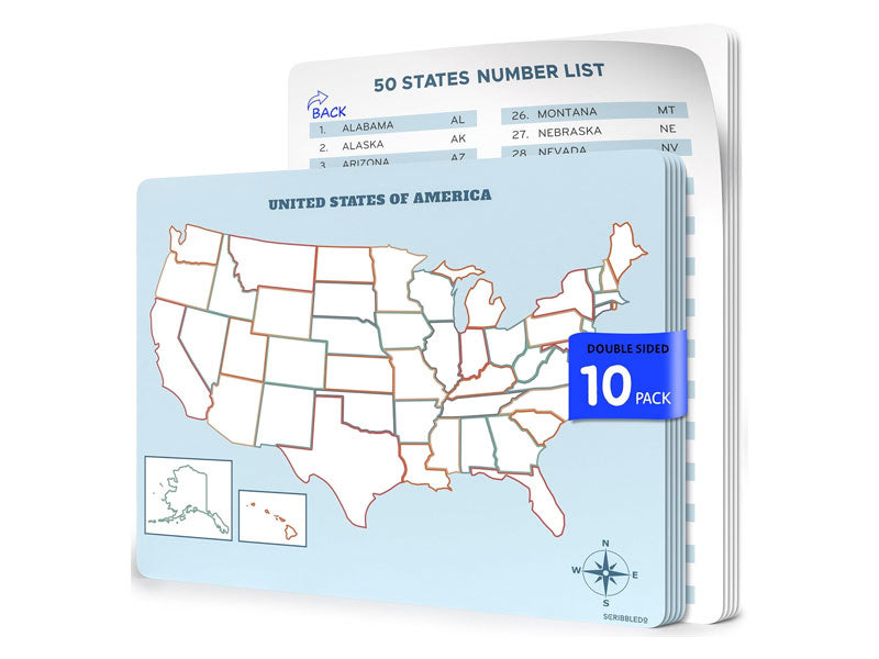 US Map Practice Flexic Dry Erase Sheet 11"x14" (10 pc)