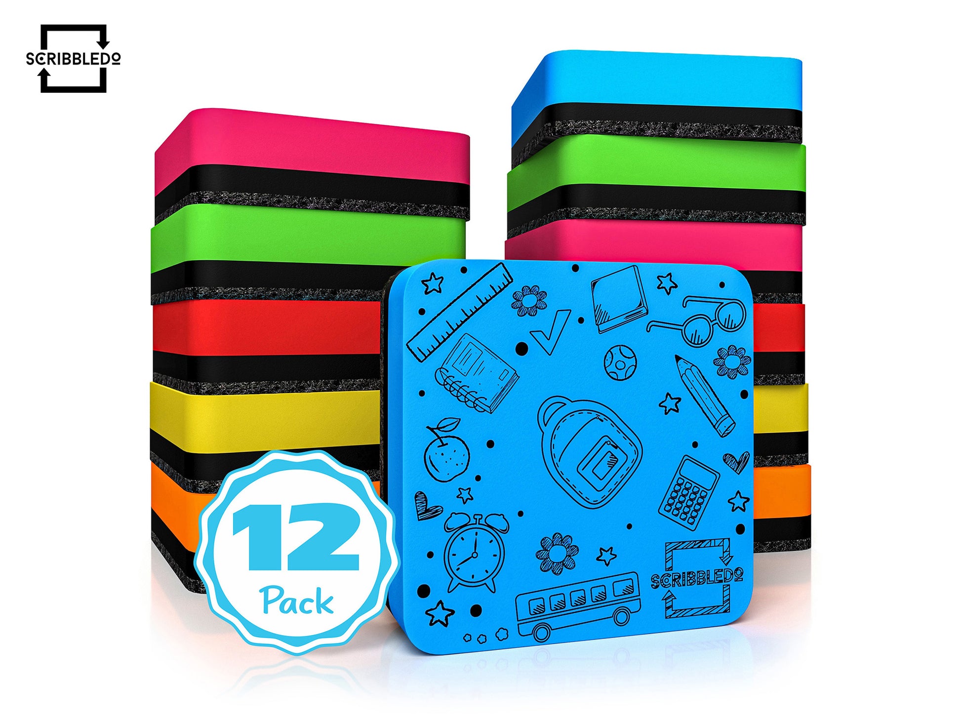 12 pack Magnetic Dry Erase Erasers Assorted Colors