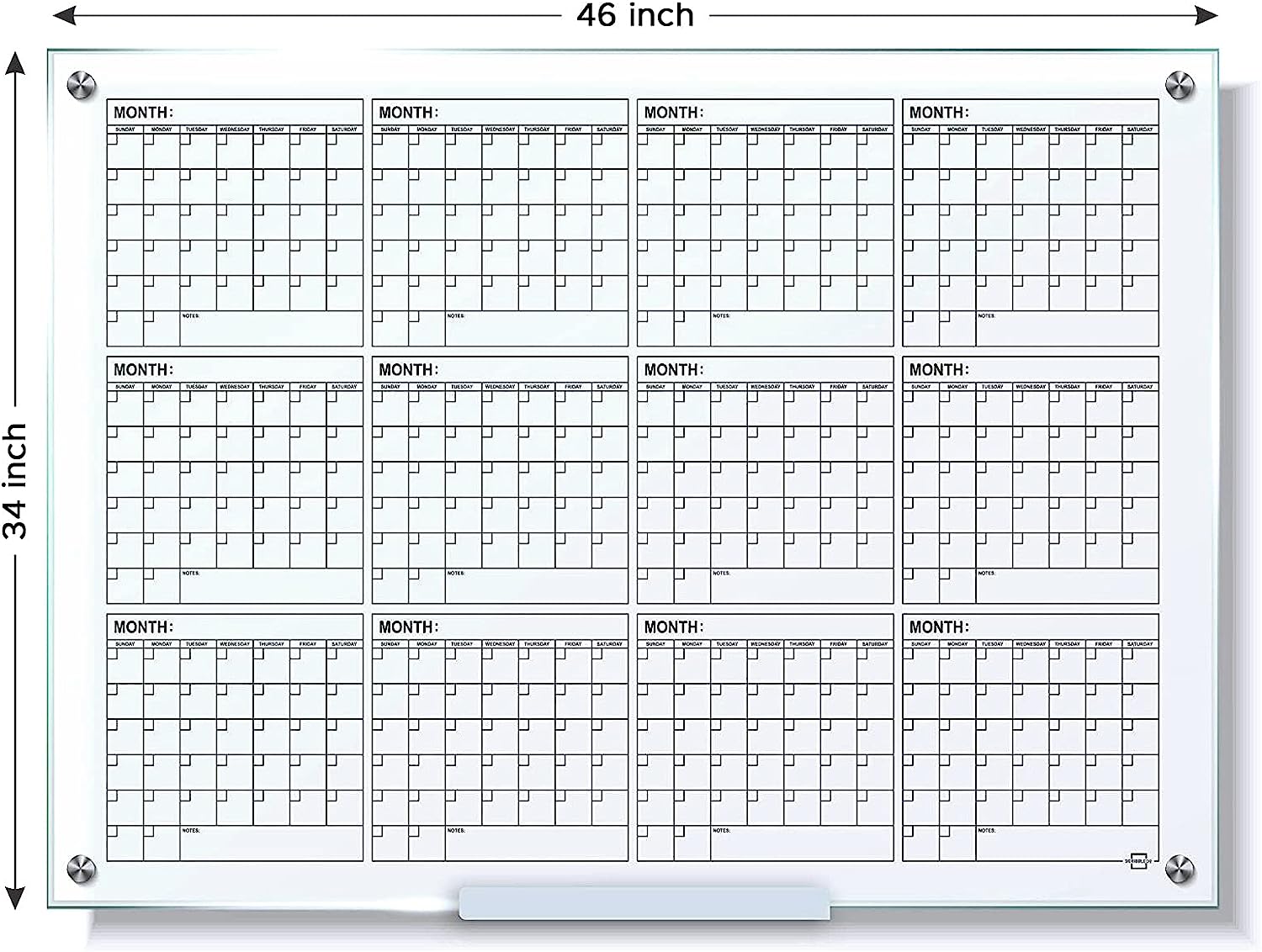 34x46 glass yearly wall calendar for schools