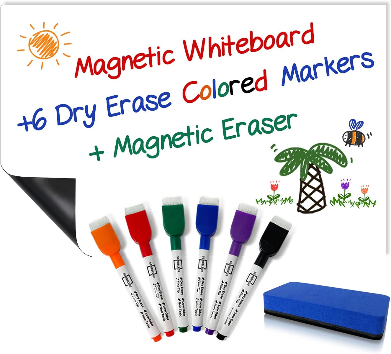 Magnetic Fridge Whiteboard Sheet  11"x17" with 6 Markers & 1 Eraser