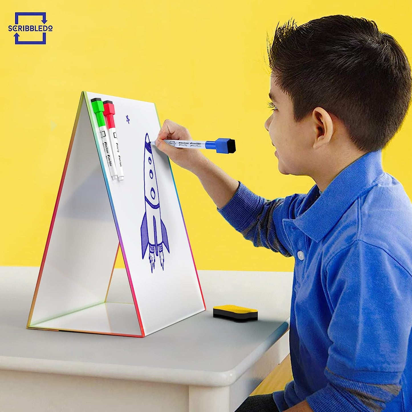 Table Top Magnetic Easel Whiteboard with 6 Markers and 1 Eraser