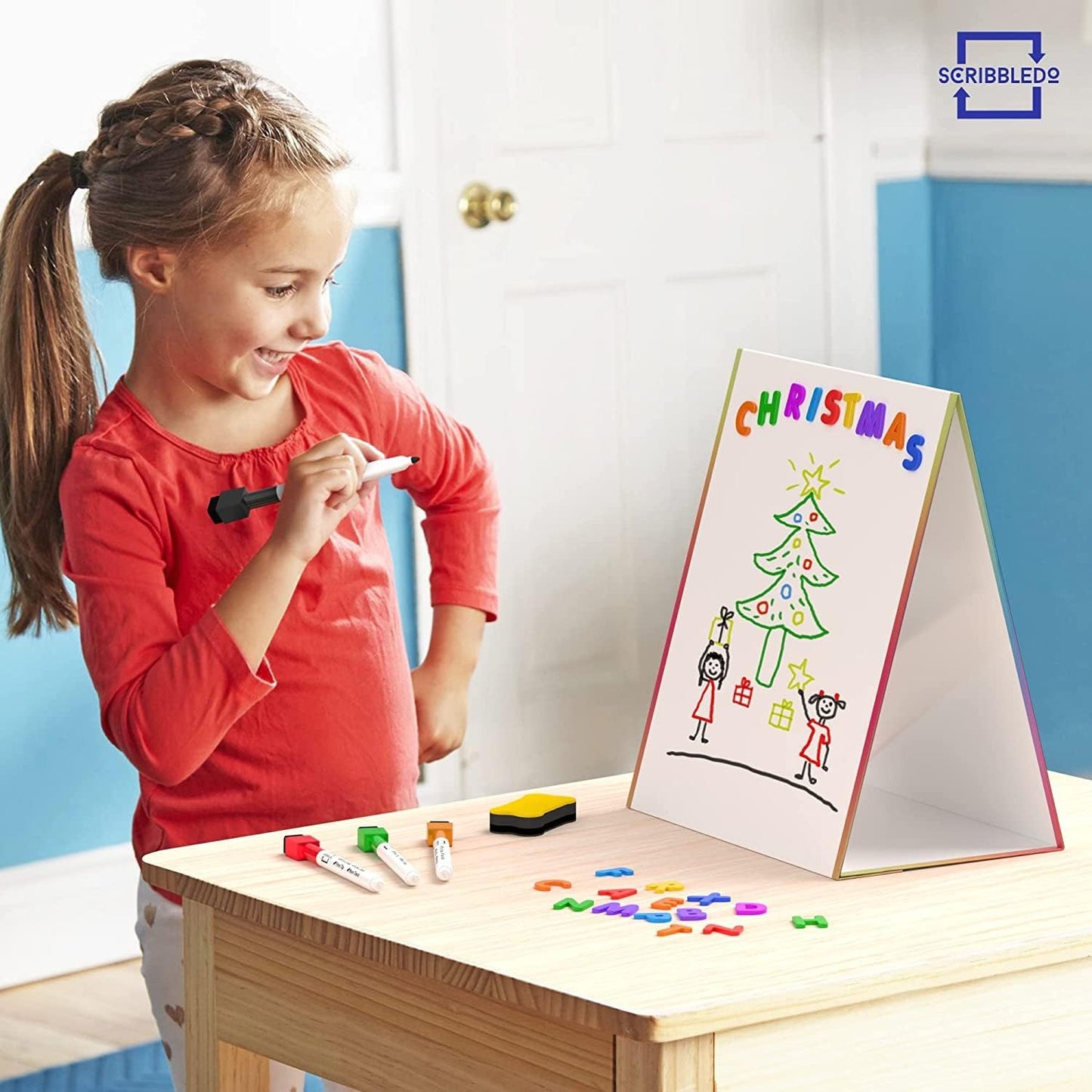 Table Top Magnetic Easel Whiteboard with 6 Markers and 1 Eraser