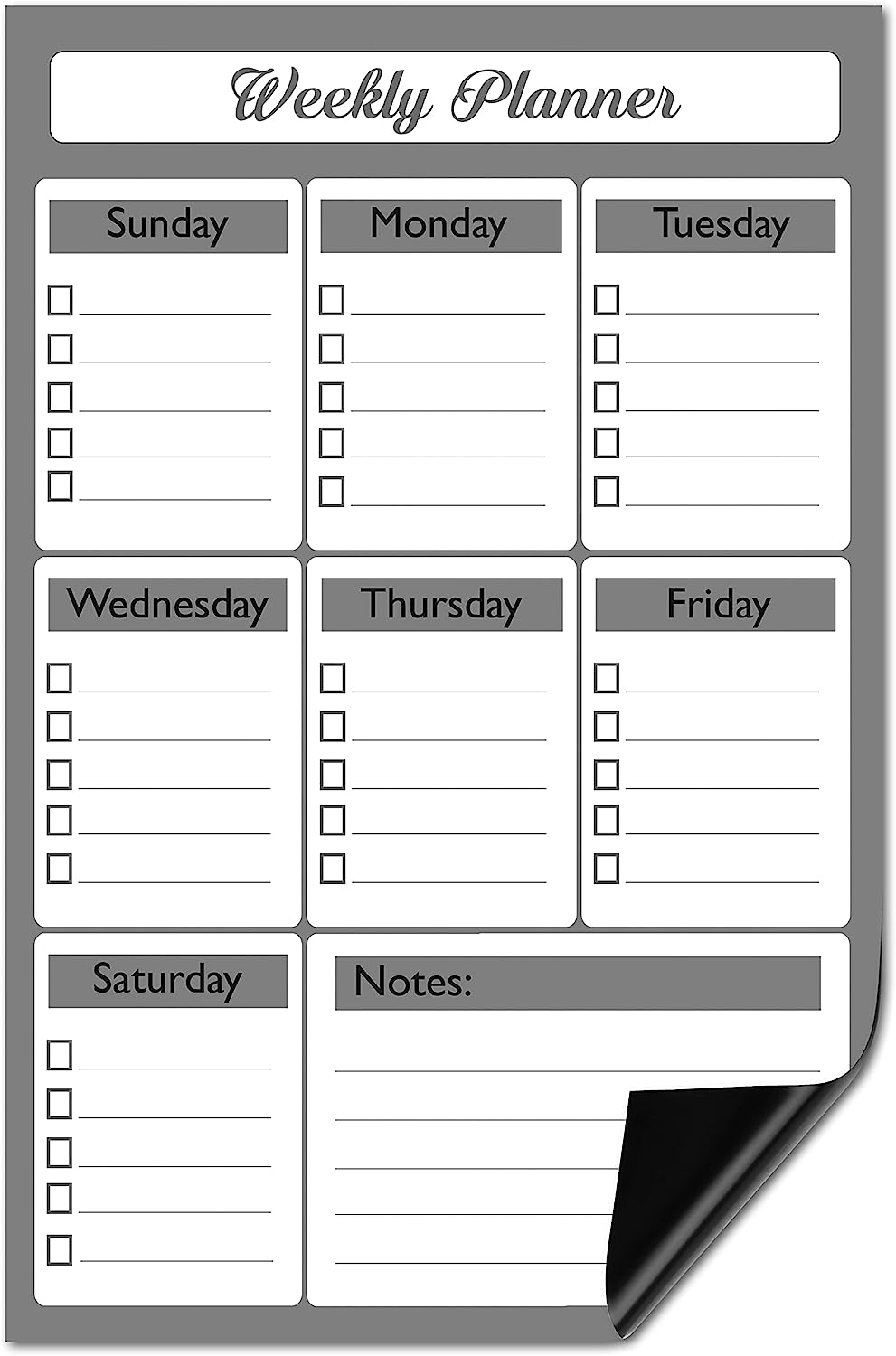 Magnetic Weekly Calendar Planner 11"x17" with 6 Markers & 1 Eraser