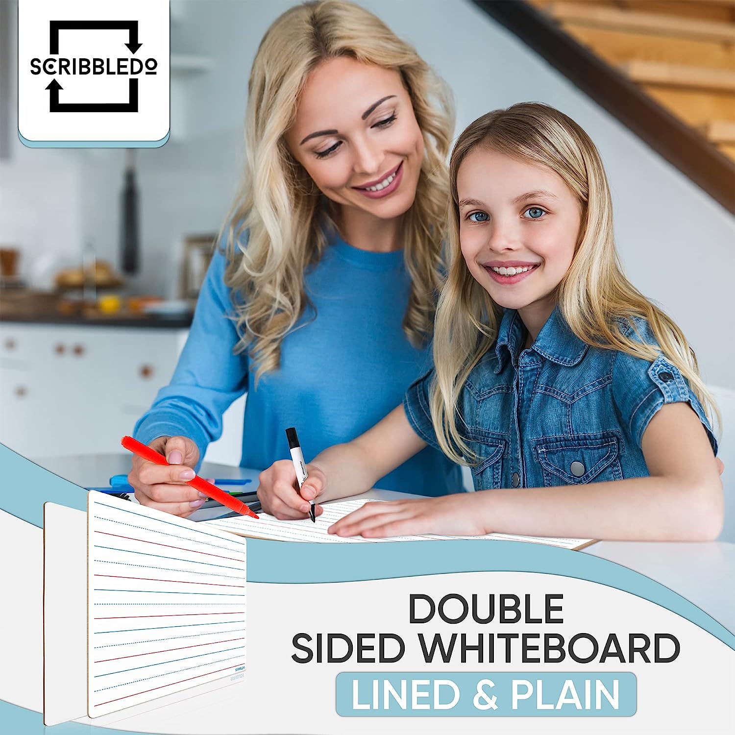 Double-Sided Ruled Writing Whiteboard for Handwriting Practice 9x12