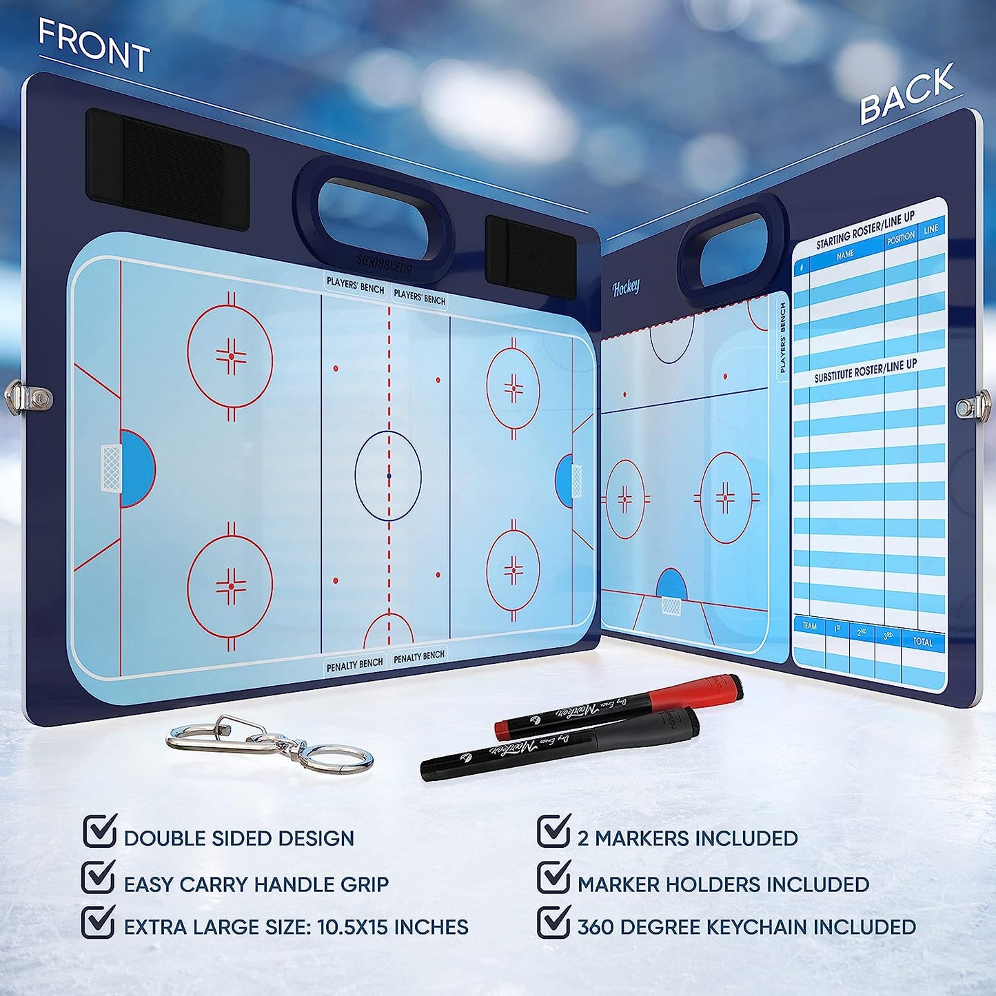 Hockey Double Sided Board for Coaches 15"x10.5" with Markers