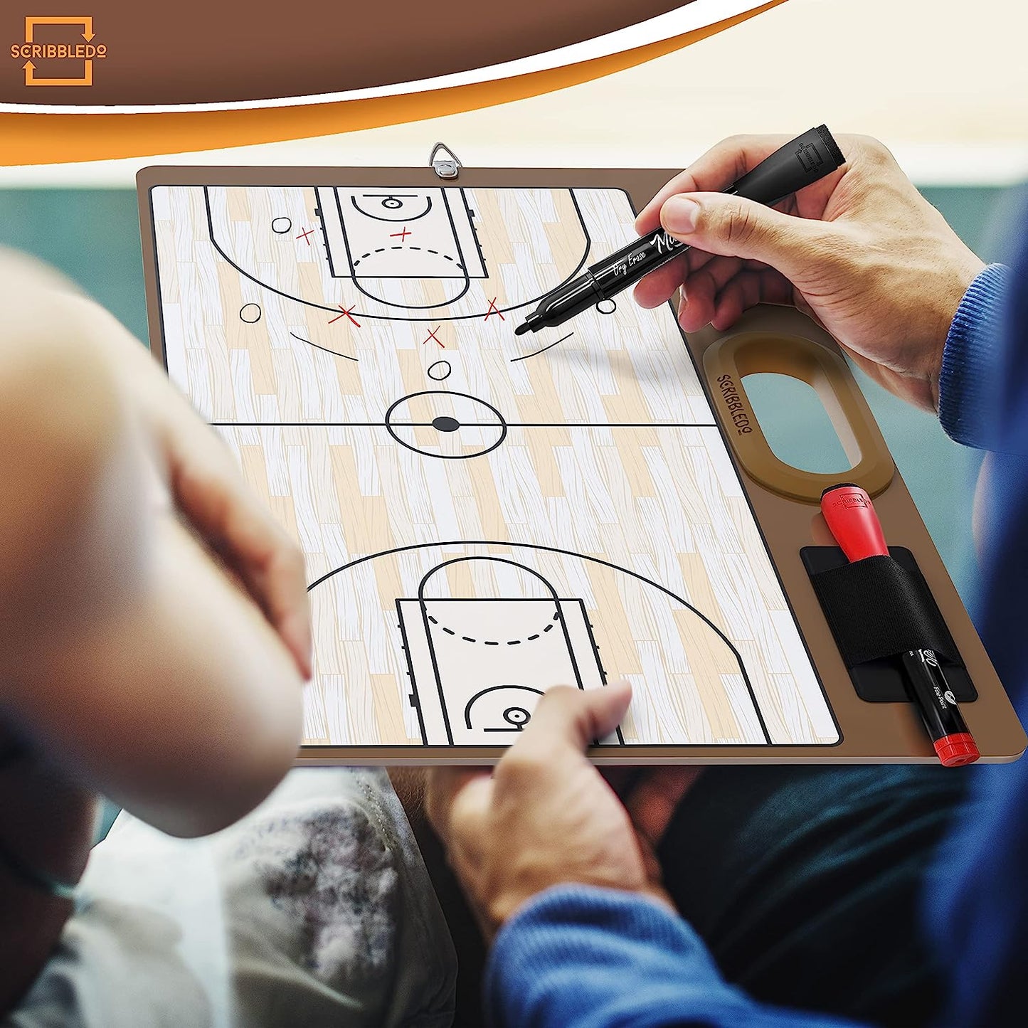 Basketball Dry Erase Board for Coaches 15"x10.5" with Markers