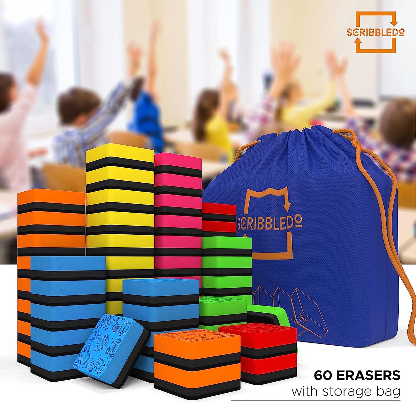 60 magnetic erasers with storage bag