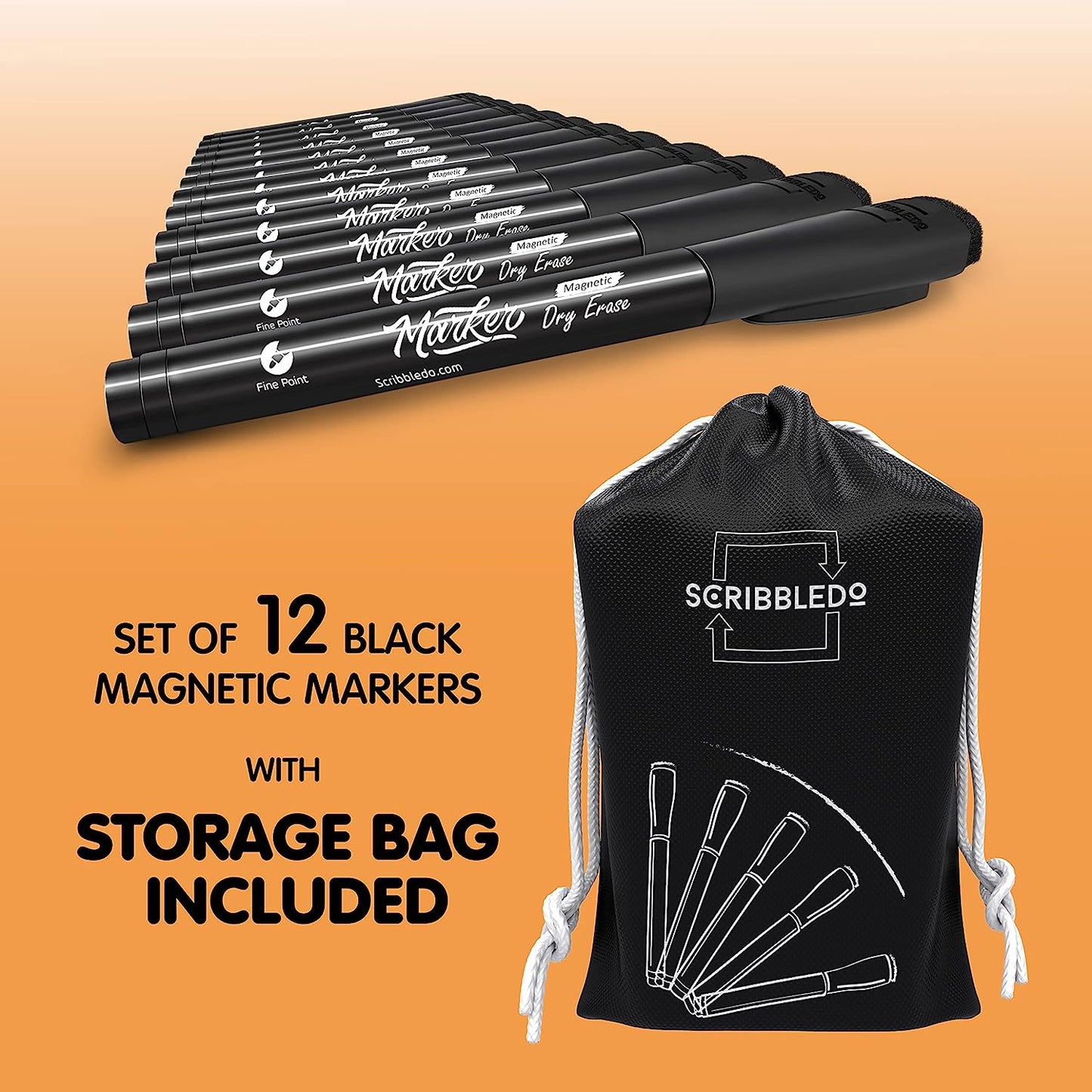 12 pack Magnetic Fine Tip Dry Erase Black Markers