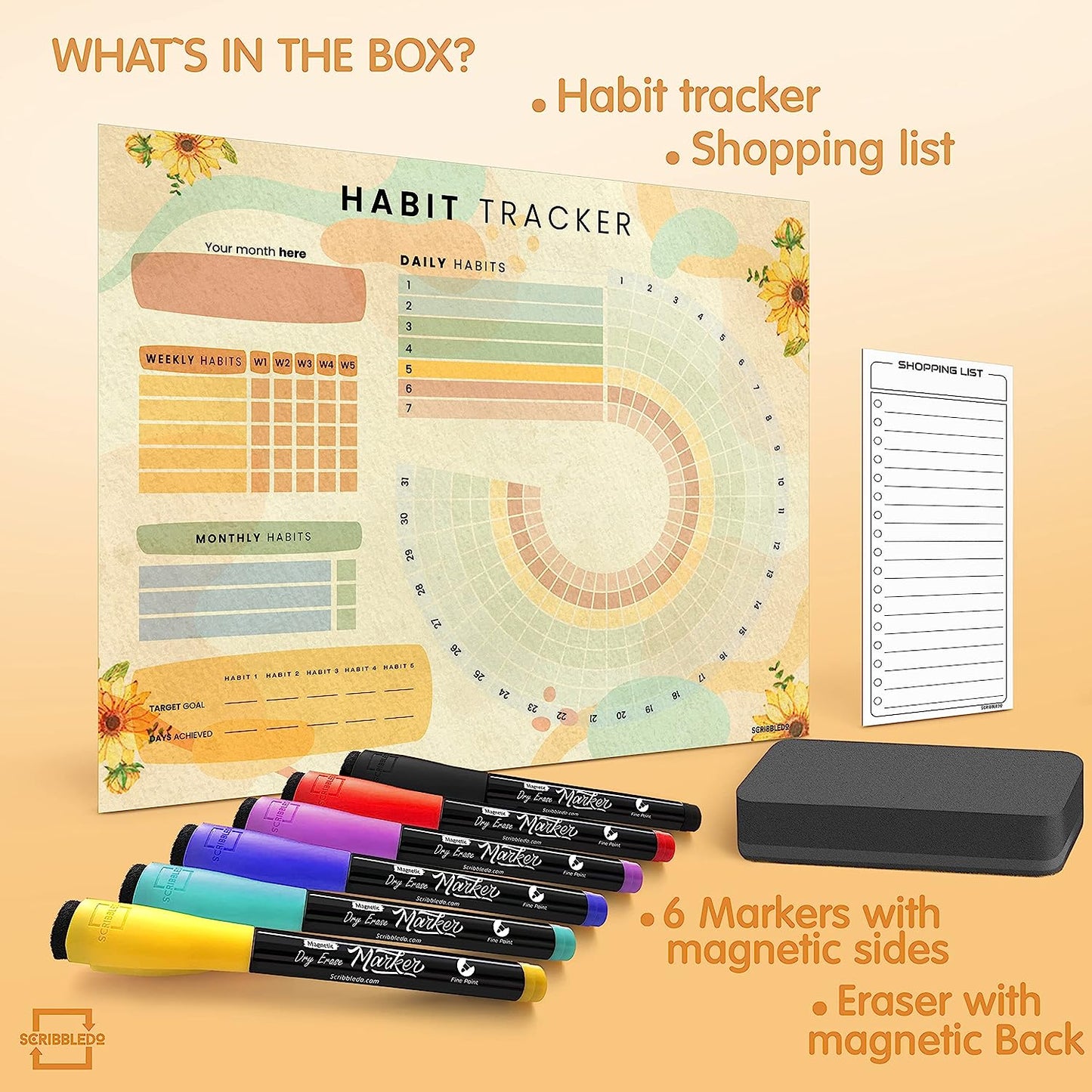 Magnetic Habit Tracker Journal Calendar 13”x17” with Markers