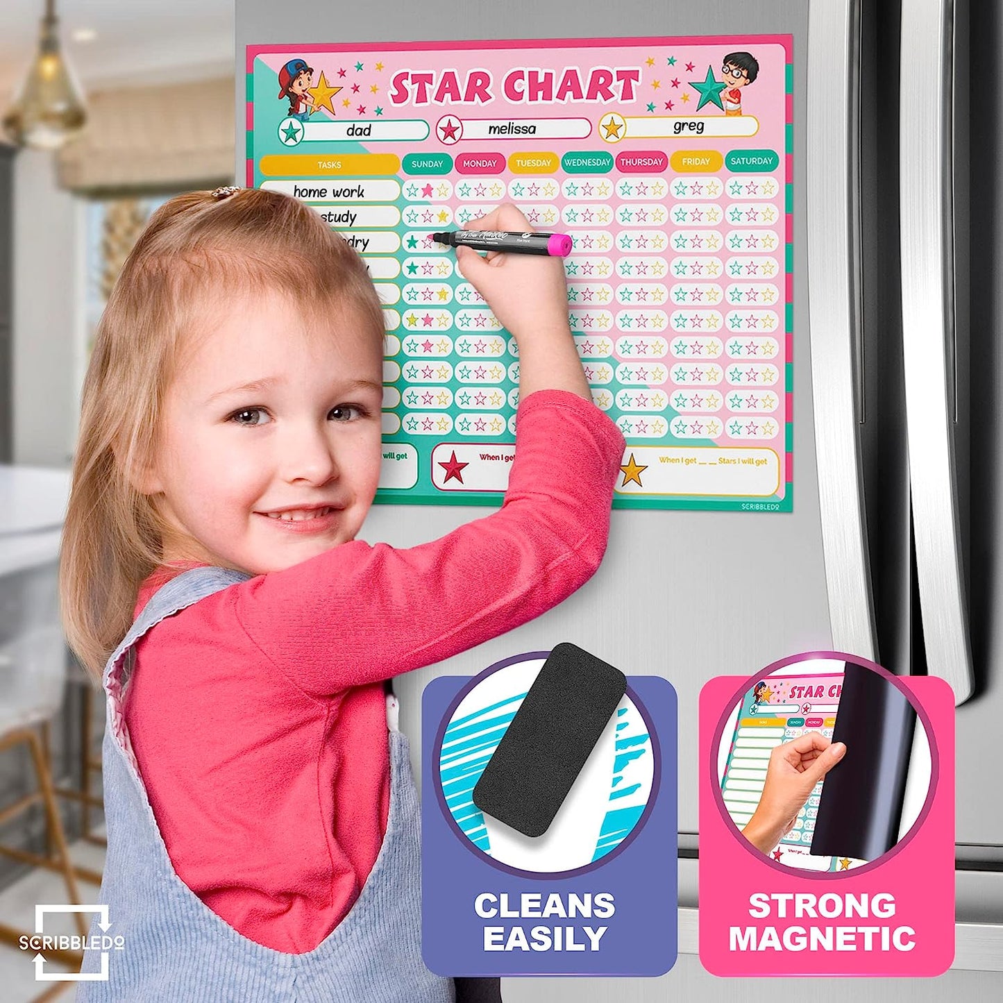 Magnetic Reward Chart for Kids 13”x17” with Markers