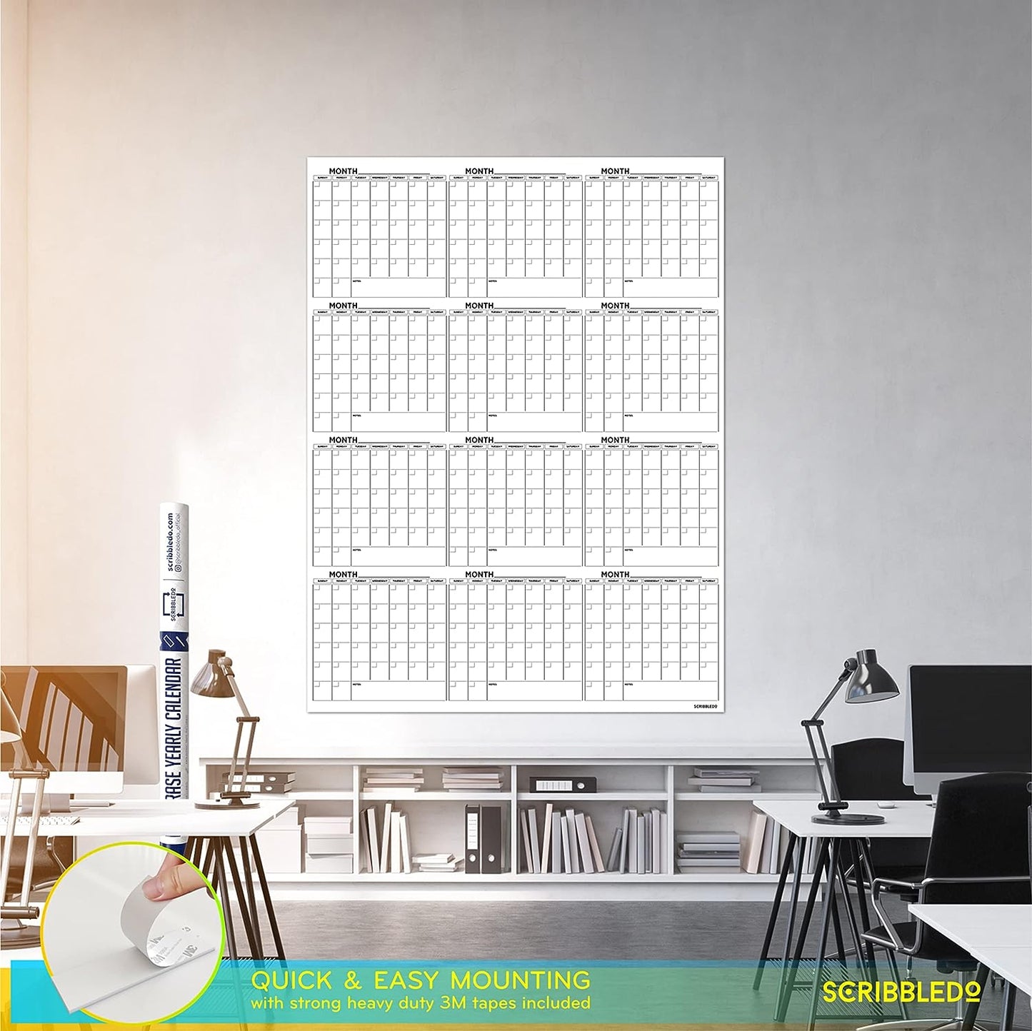 Large Whiteboard Dry Erase Calendar 36"x48"