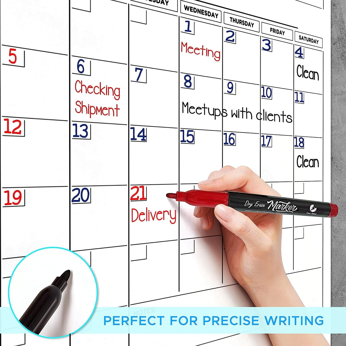 Horizontal White Board 2023 Calendar 36"x48" with 6 Markers, Eraser, Push Pins & Mounting Tape
