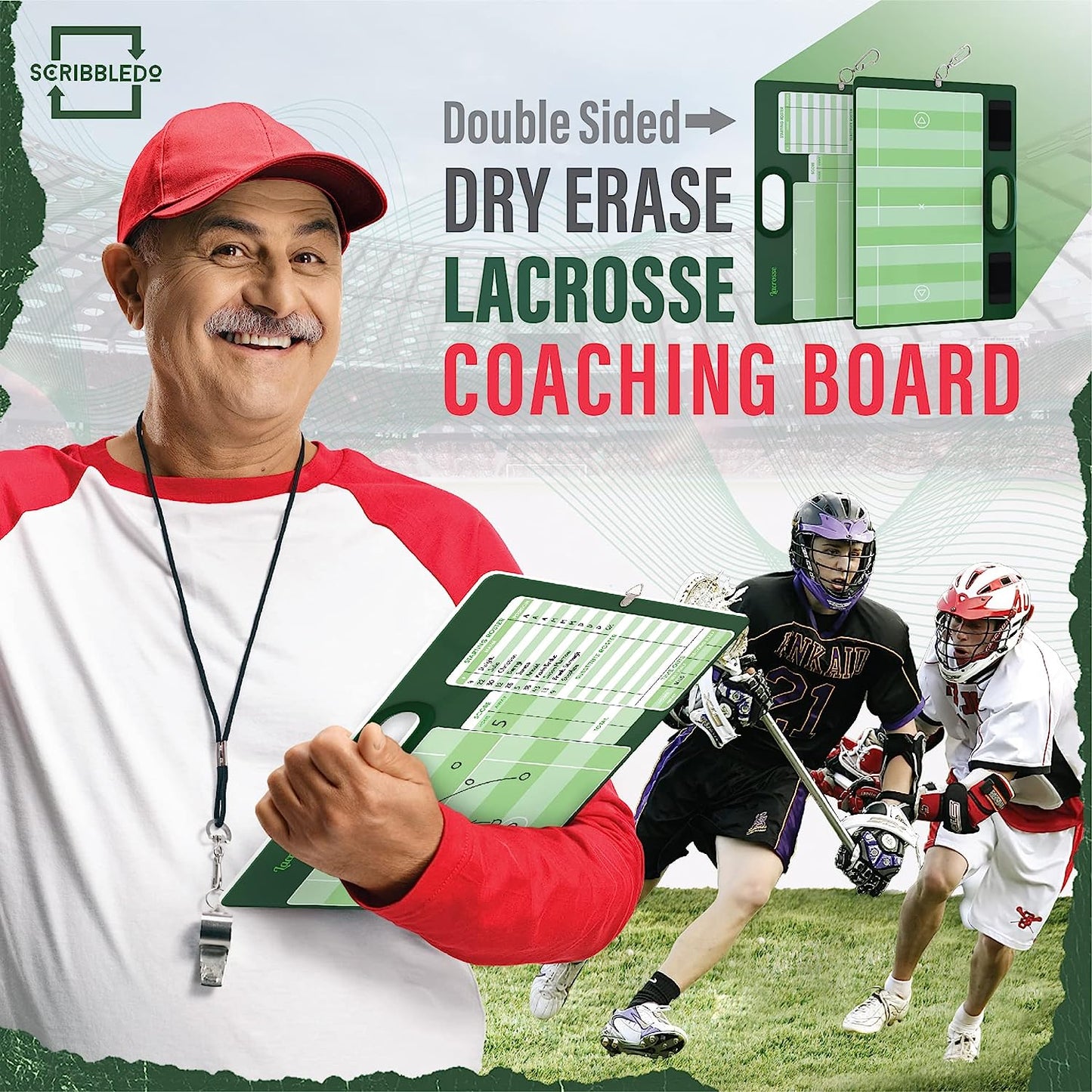 Lacrosse Double Sided Board for Coaches 15"x10.5" with Markers