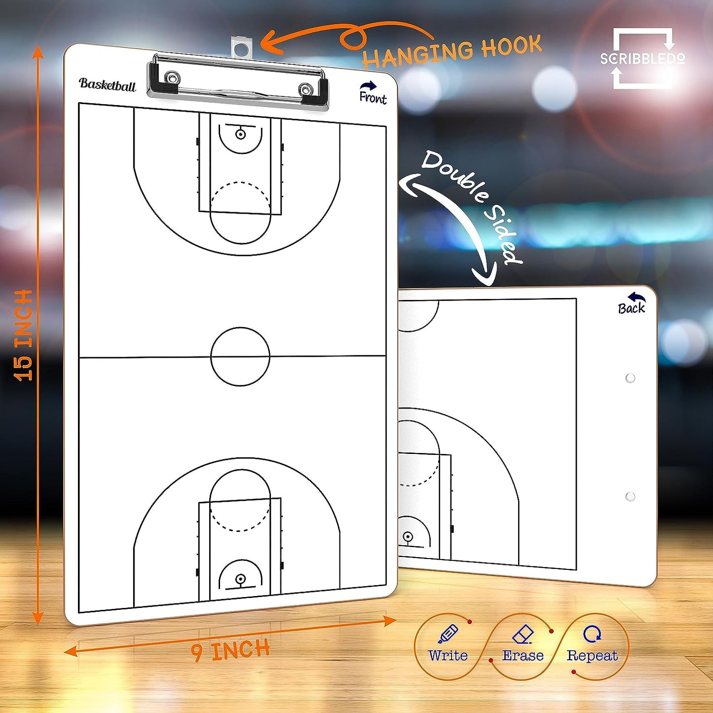 basketball court explanation clipboard 15"x9"
