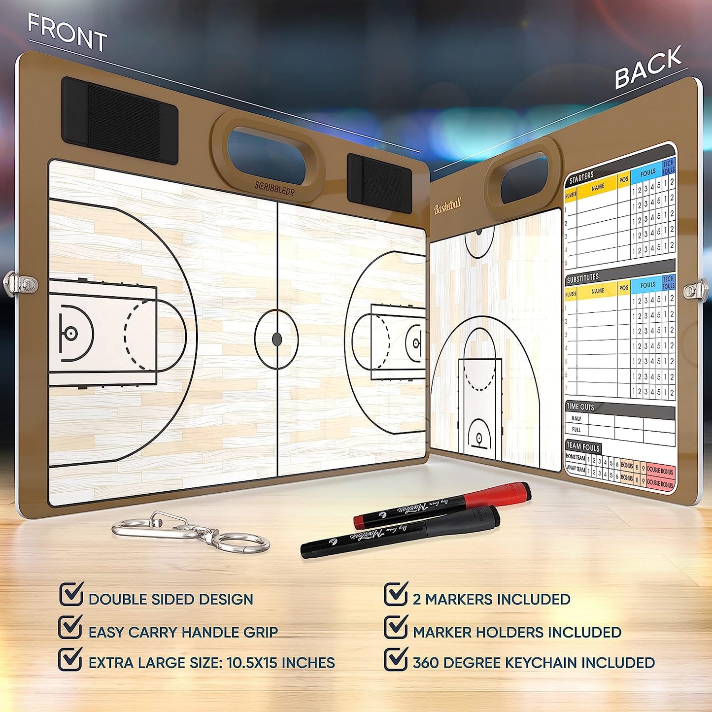 Basketball Dry Erase Board for Coaches 15"x10.5" with Markers