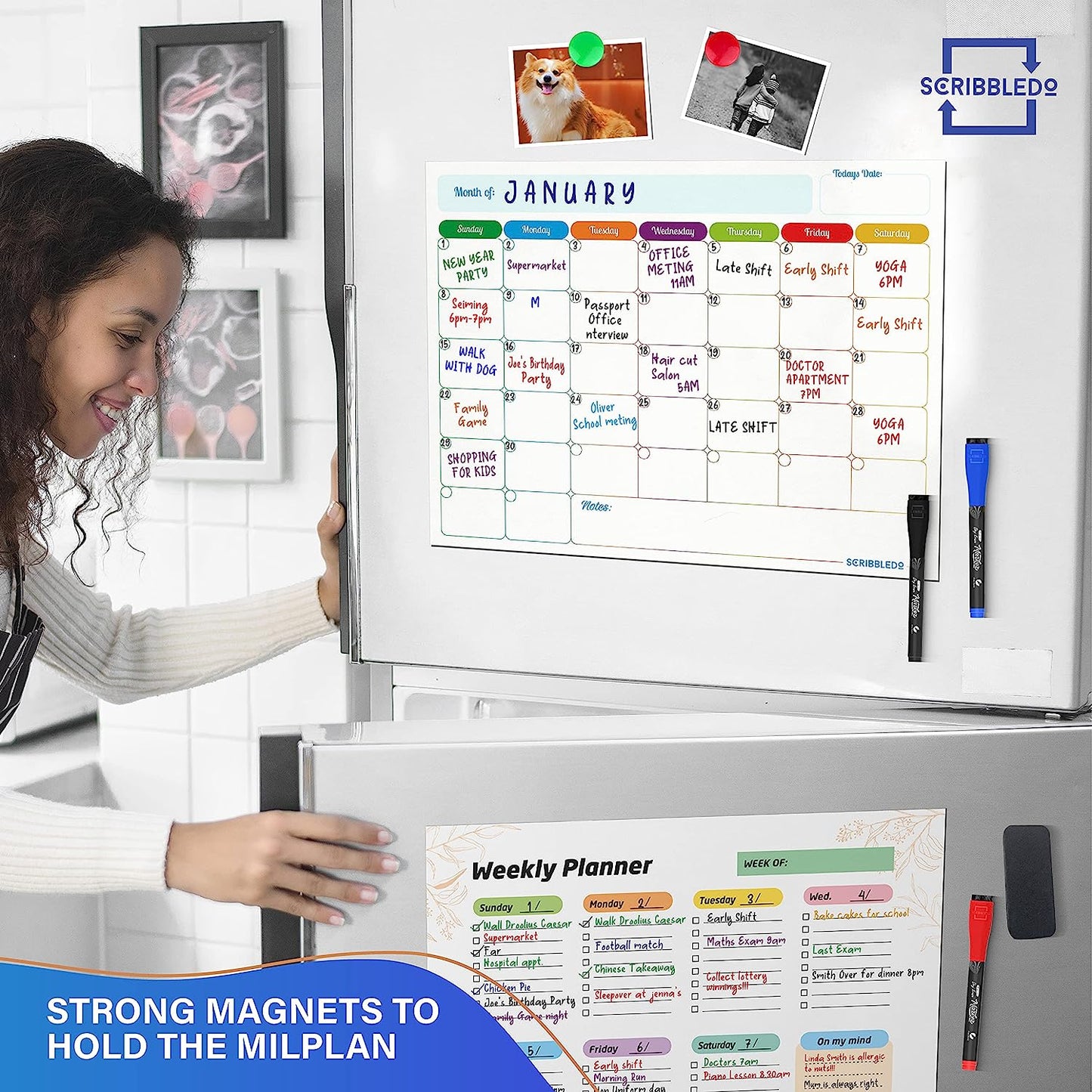 Scribbledo Magnetic 13x17 Monthly Planner for Refrigerator to Schedule  Conveniently –