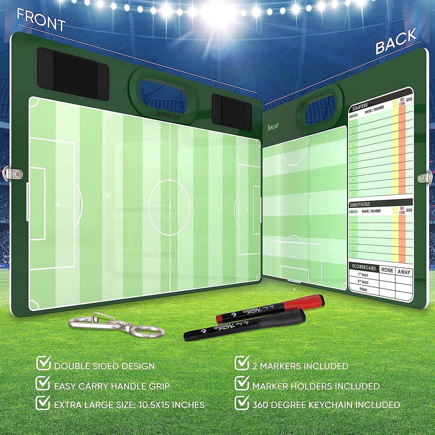 Soccer Double Sided Board for Coaches 15"x10.5" with Markers