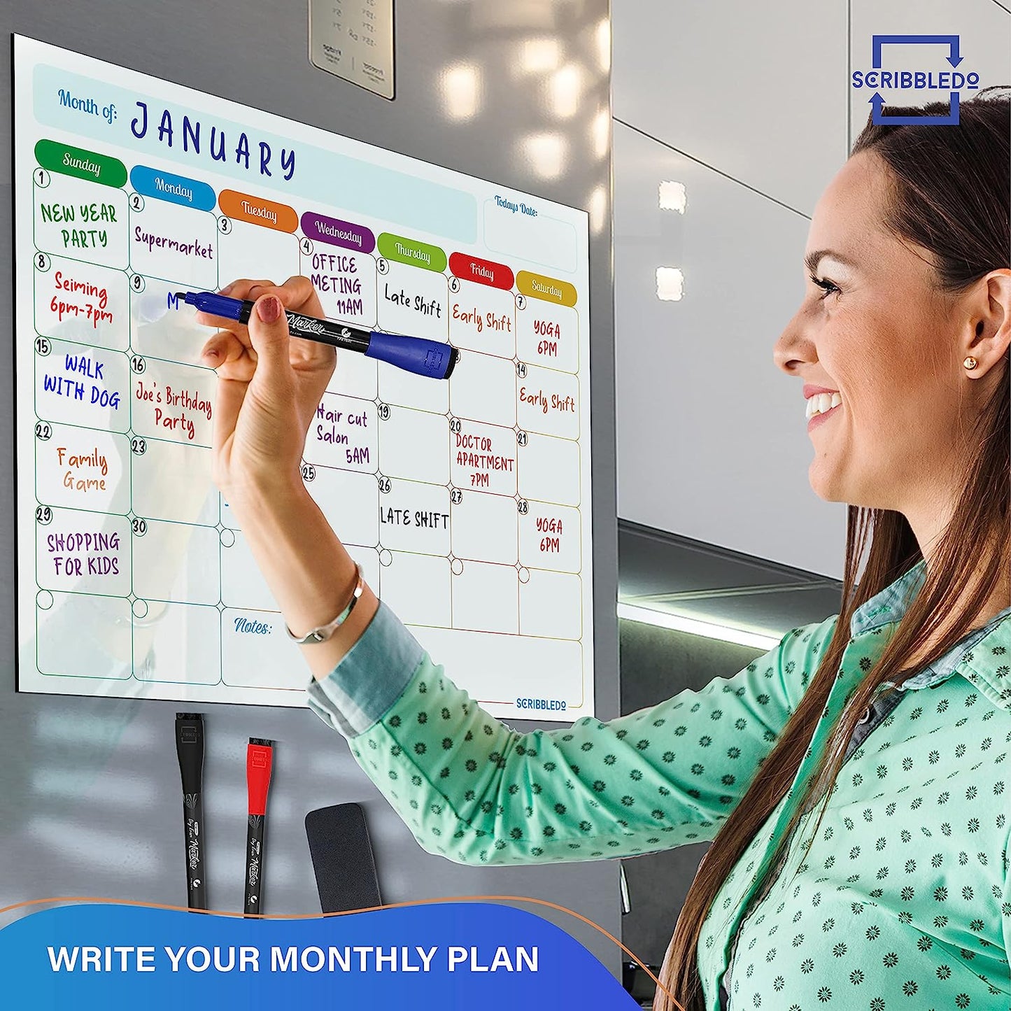 Magnetic Monthly Planner 13”x17” with Markers