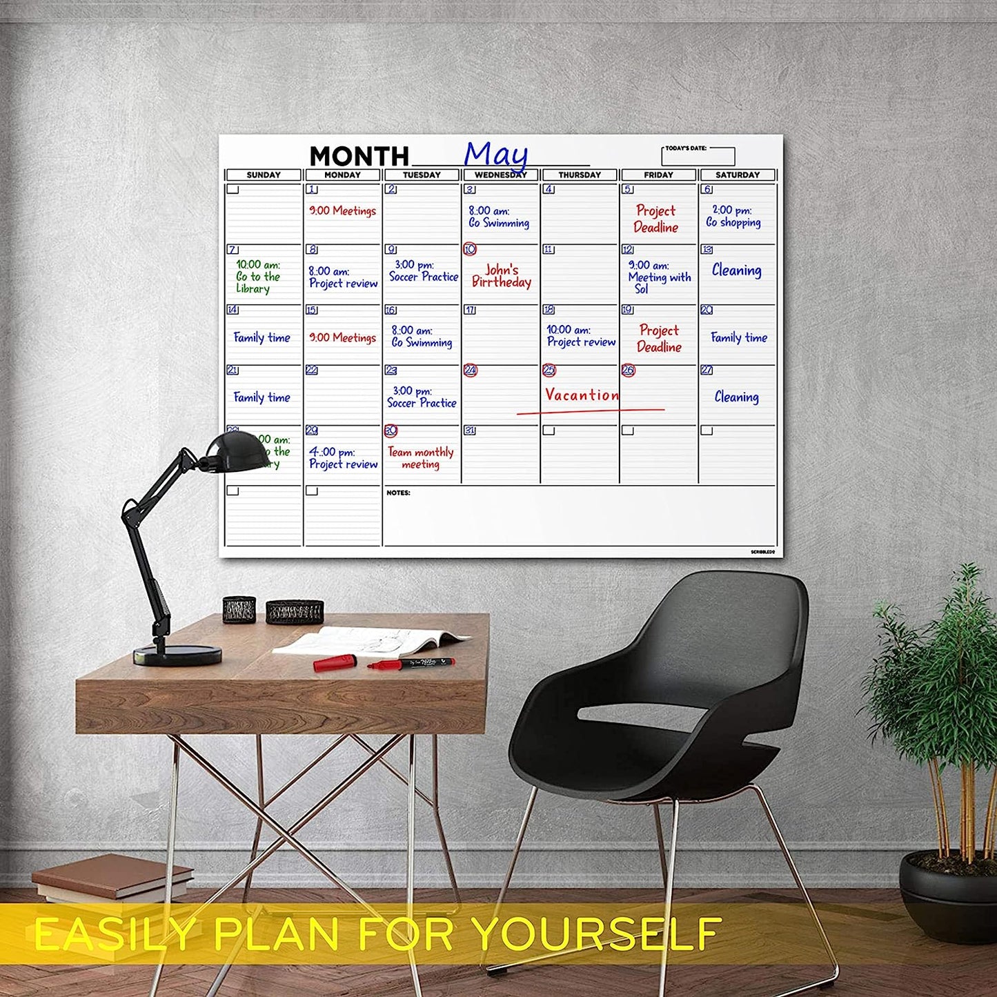 White Board 2023 Calendar 36"x48" with 6 Markers, Eraser, Push Pins & Mounting Tape