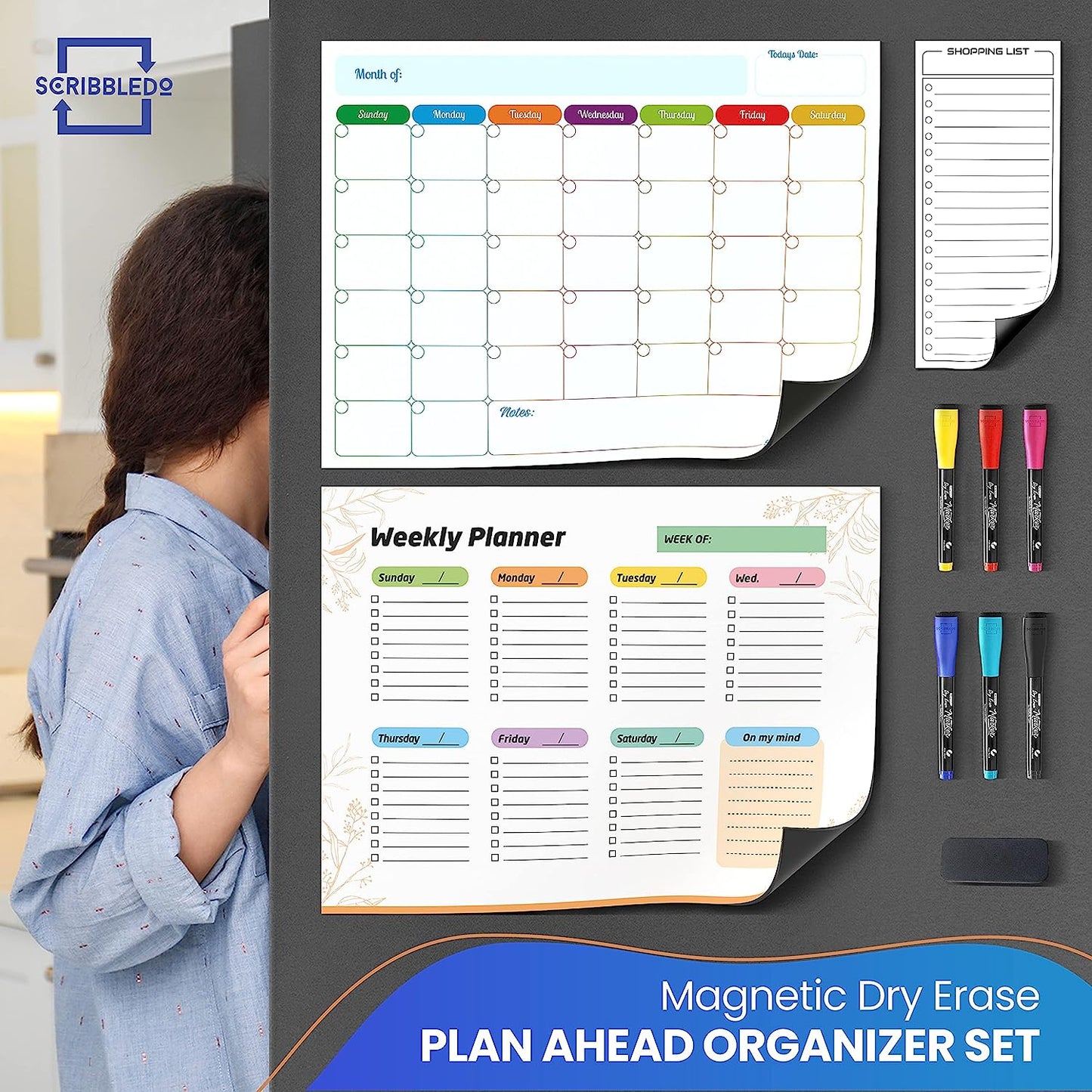 Magnetic Monthly Planner 13”x17” with Markers