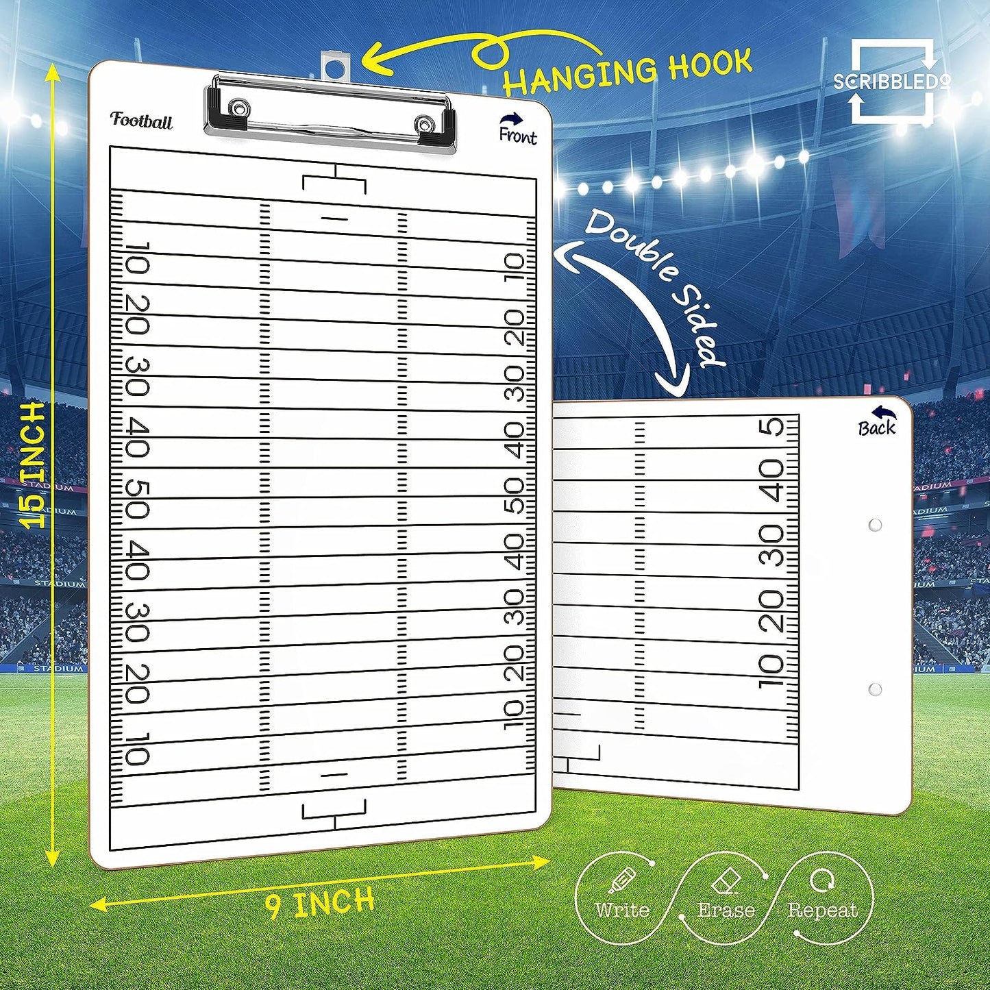 scribbledo double sided dry erase clipboard 15"x9"