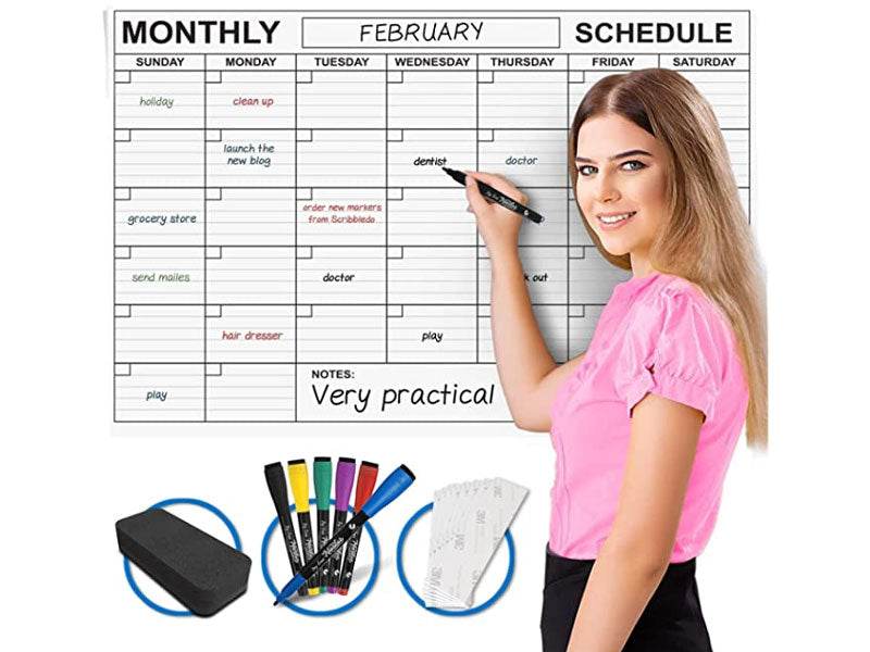 Peel and Stick Whiteboard Calendar, Large Monthly Calendar, 24 x 36 in -  Stain Proof White Board Wall Organizer, and Reusable Adhesive Backing