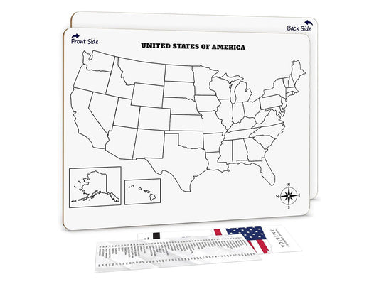 Dry Erase Double Sided United States Map 11"x14"