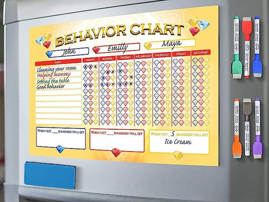Magnetic Kids Chore Chart 11"x17" with 6 Markers & 1 Eraser