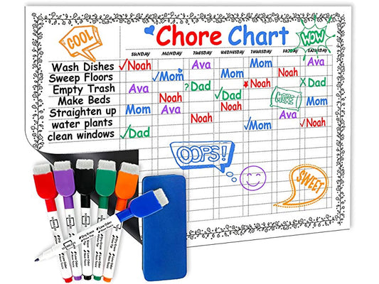 Magnetic Chore Chart 11"x17" with 6 Markers