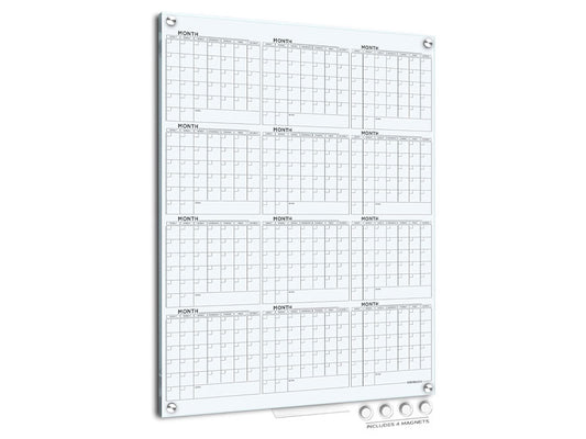 Magnetic Glass Whiteboard 2024 Calendar 34"x46" Yearly Planner